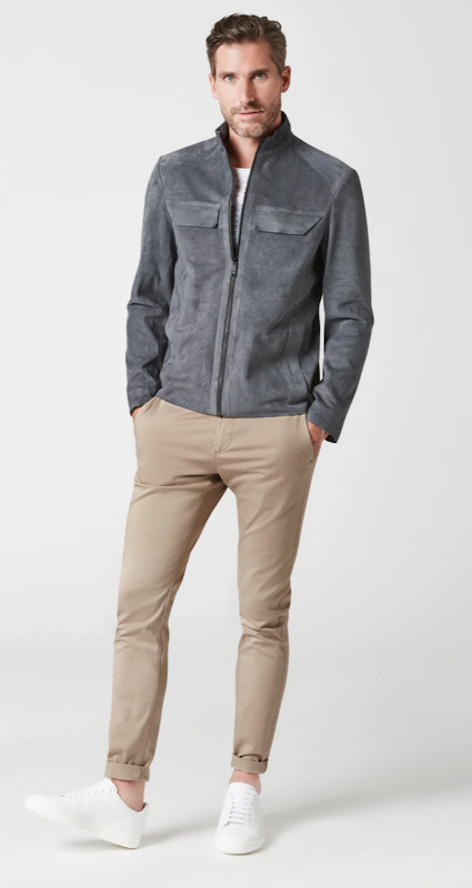 Porsche Design PERFORATED GOAT SUEDE LEATHER JACKET exkluzivní kožená bunda šedá