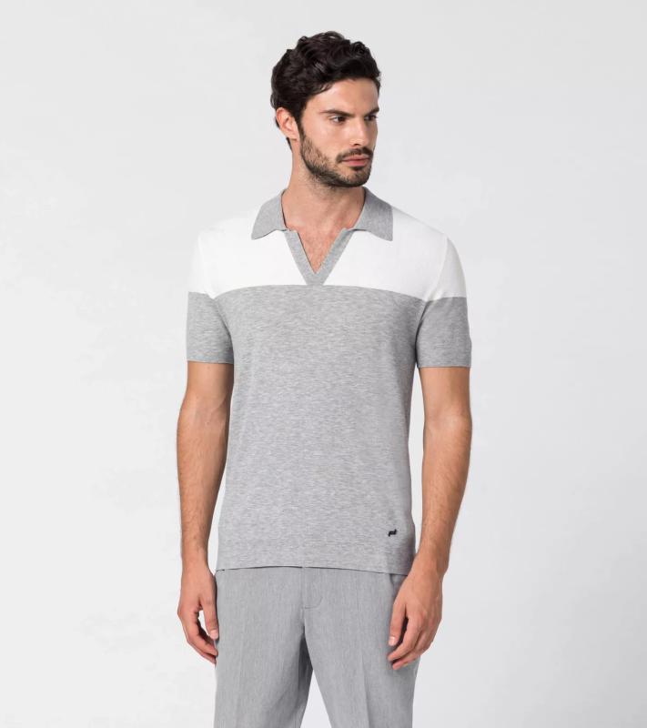 Porsche Design Bi-Colour Structured Knitted Polo Strukturované tričko s límečkem bílo šedá