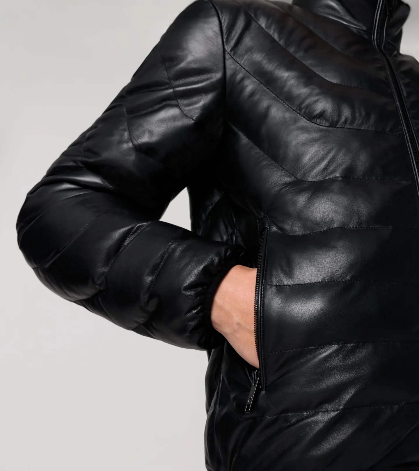 PORSCHE DESIGN Athleisure padded leather jacket Bunda kožená prošívaná módní černá