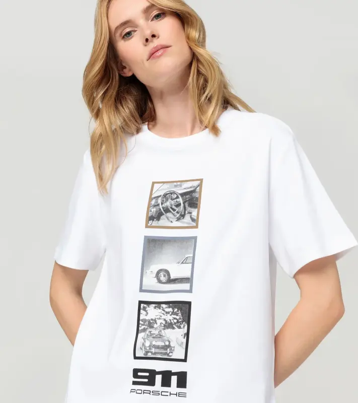 PORSCHE DESIGN Unisex T-shirt 60Y Porsche 911 Tričko s kulatým výstřihem a potiskem bílá