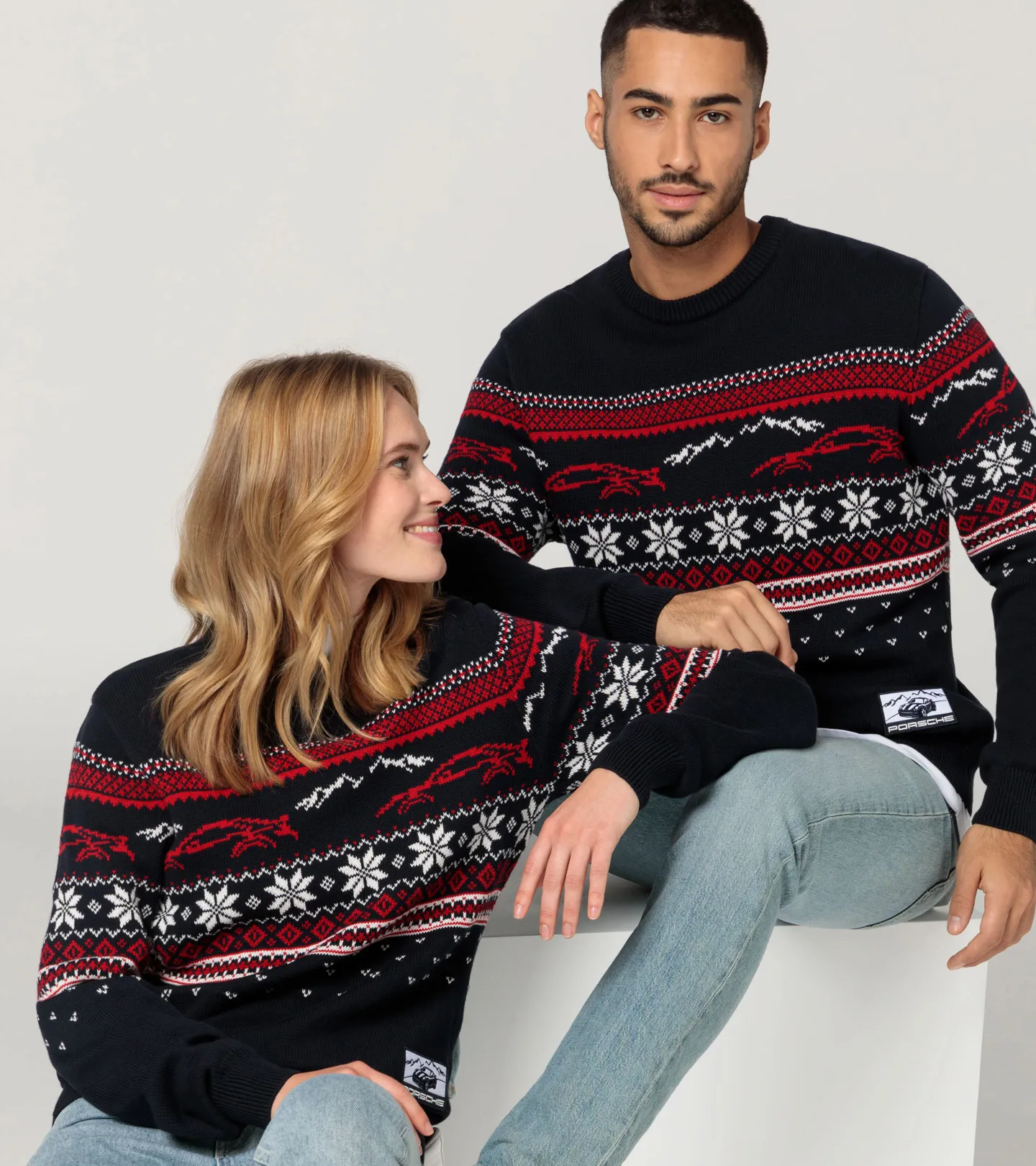 PORSCHE Unisex knitted pullover Christmas Svetr pletený s vánočním motivem tmavě modrá