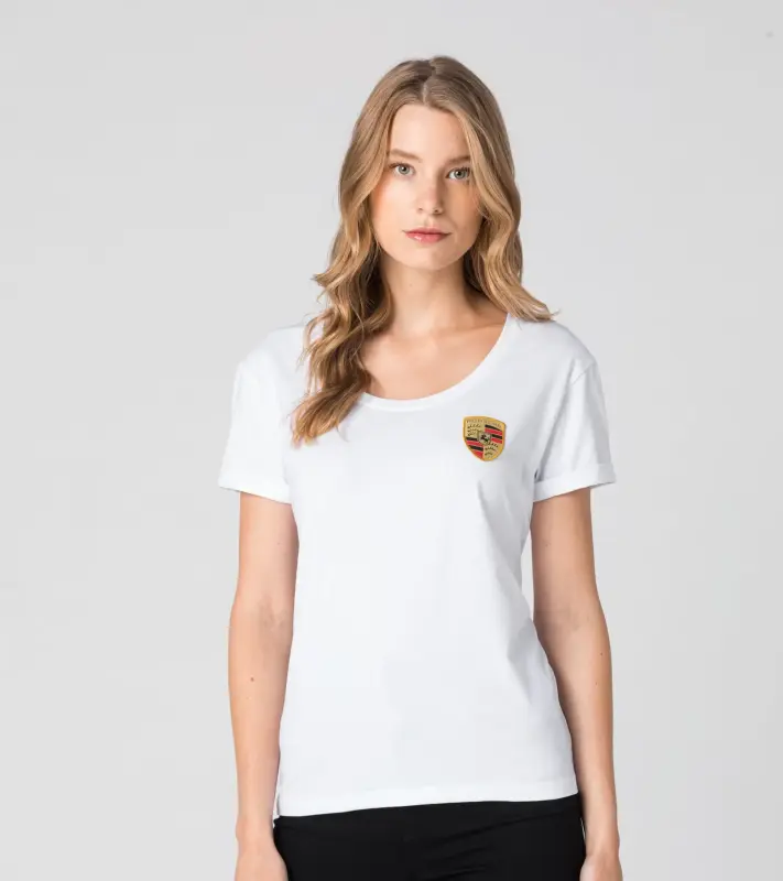 PORSCHE Women's T-Shirt Essential Dámské tričko s kulatým výstřihem a znakem bílá