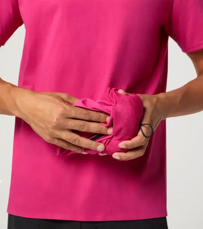 PORSCHE DESIGN Essential T-shirt Tričko sportovní s kulatým výstřihem a logem granátová růže