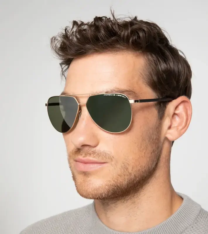 PORSCHE DESIGN Sunglasses P´8968 Sluneční brýle pilotky zlatočerné a skly v barvě olivové