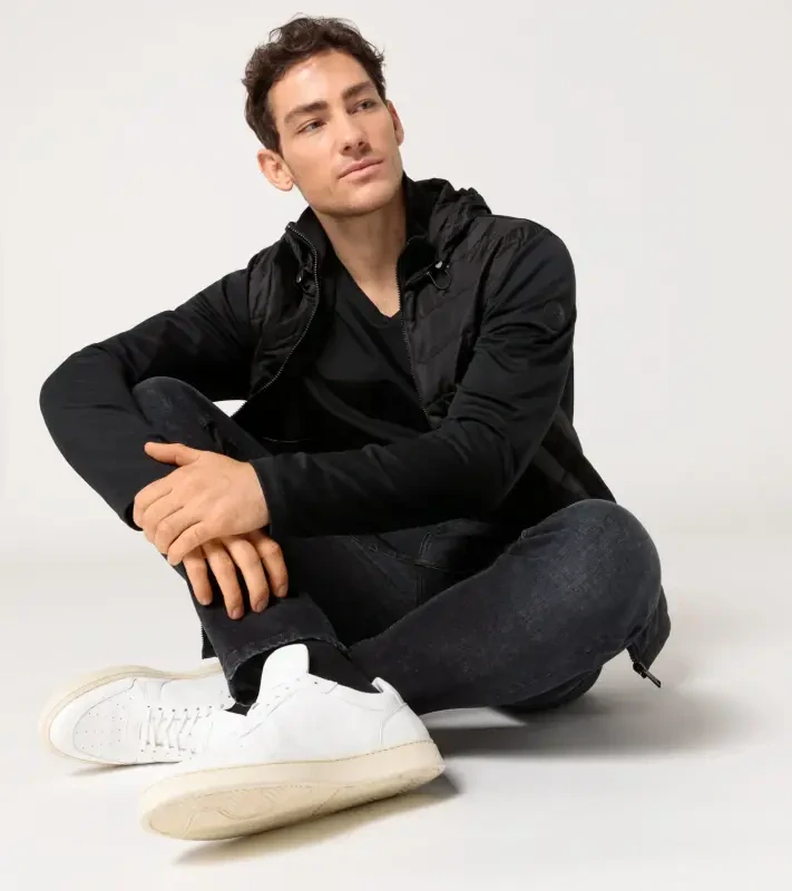 PORSCHE DESIGN Hybrid cardigan Bunda svetr ze dvou materiálů na zip černá