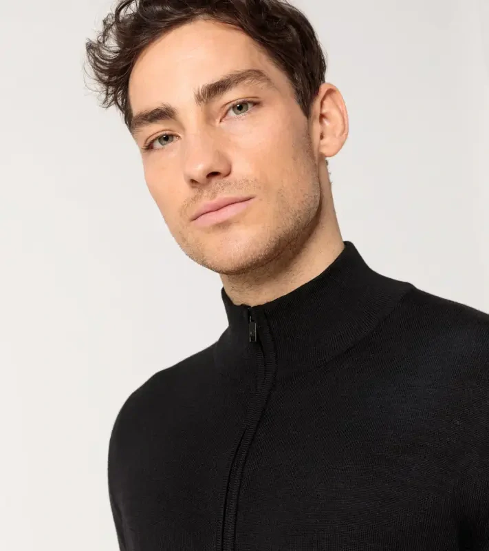 PORSCHE DESIGN Cardigan Svetr na zip z merina černá