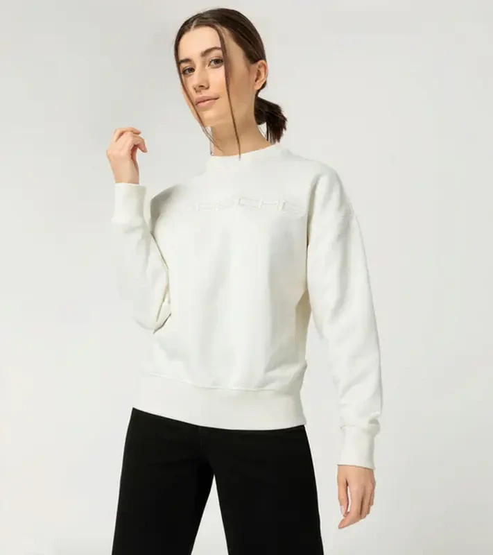 PORSCHE Women's Sweater Essential Svetr dámský s výšivkou a nápletem krémově bílá