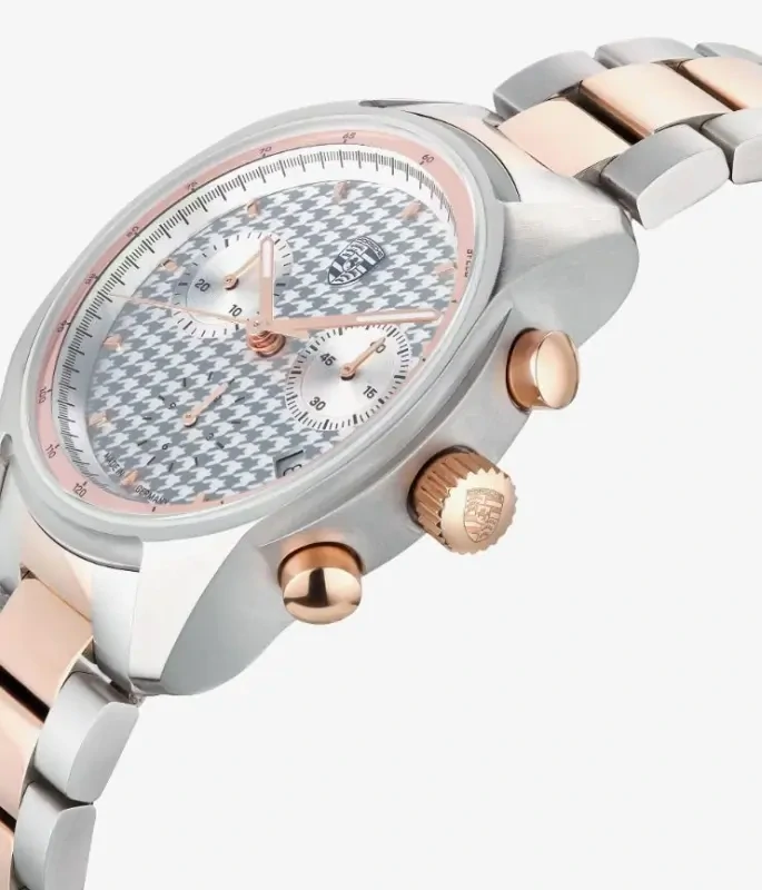 PORSCHE Chronograph Pepita Hodinky náramkové dámské stříbrná kombinace s růžovým zlatem