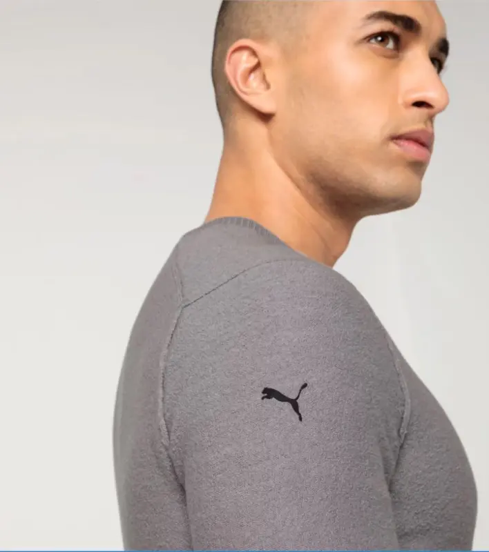 PORSCHE DESIGN Wool Crew Neck Sweater Svetr ke krku z merina s logem šedá