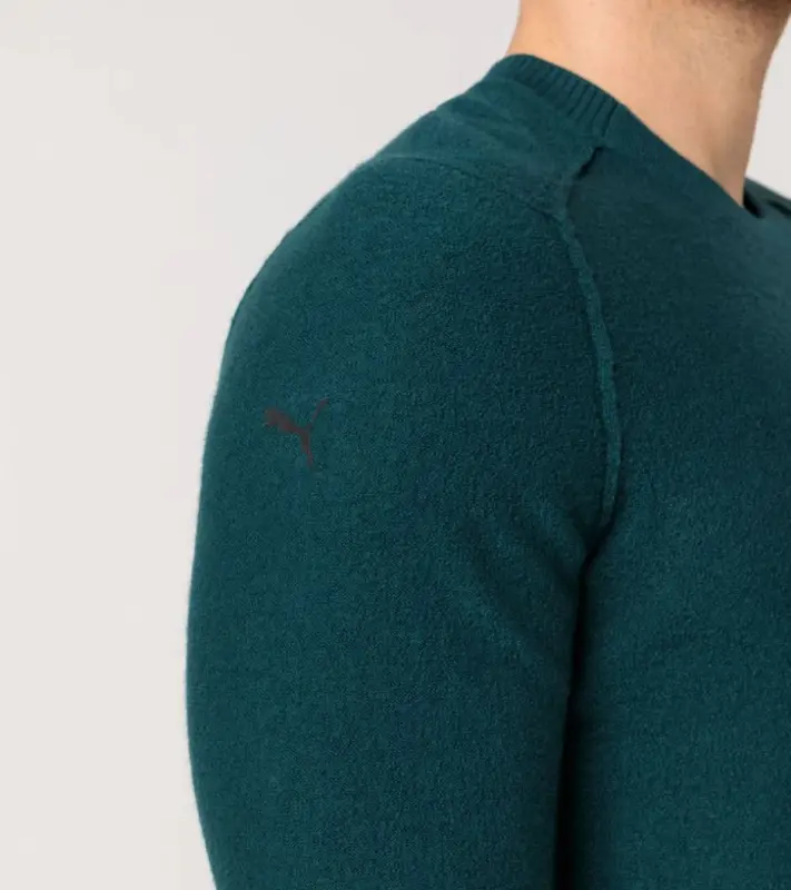 PORSCHE DESIGN Wool Crew Neck Sweater Svetr ke krku z merina s logem lahvově zelená