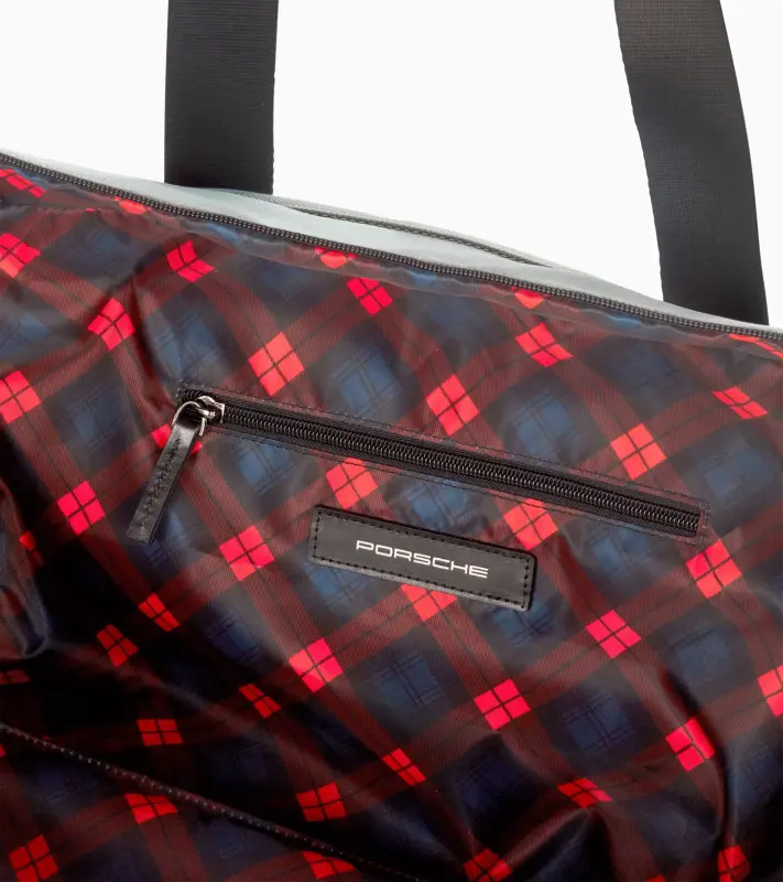 PORSCHE Travel bag Turbo No. 1 Taška cestovní sportovní ledovcová šedá s kostkovanými detaily