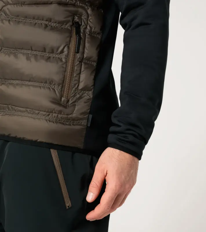 PORSCHE HEAD Midlayer Jacket Turbo Mikina střední vrstva sportovní lyžařská se stojáčkem hnědočerná se žlutými motivy a dvou materiálů