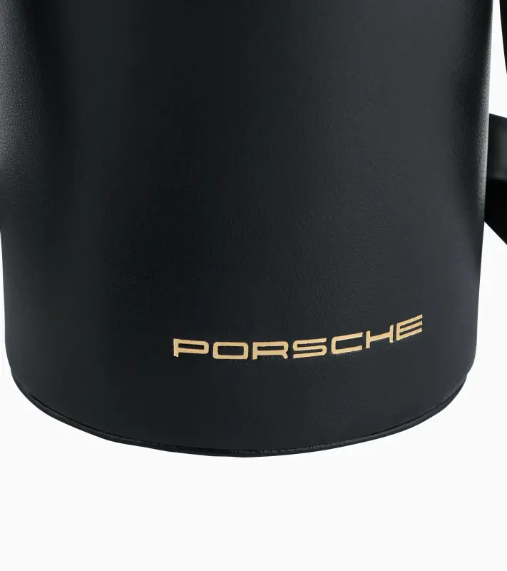 PORSCHE Cup holder shoulder bag Taška přes rameno kožená na termosku černá se zlatými prvky