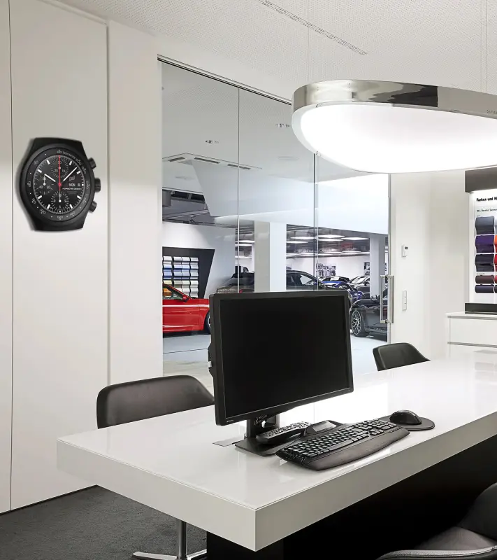 PORSCHE Wall Clock Black Black White Nástěnné hodiny velké 40cm černobílá kombinace