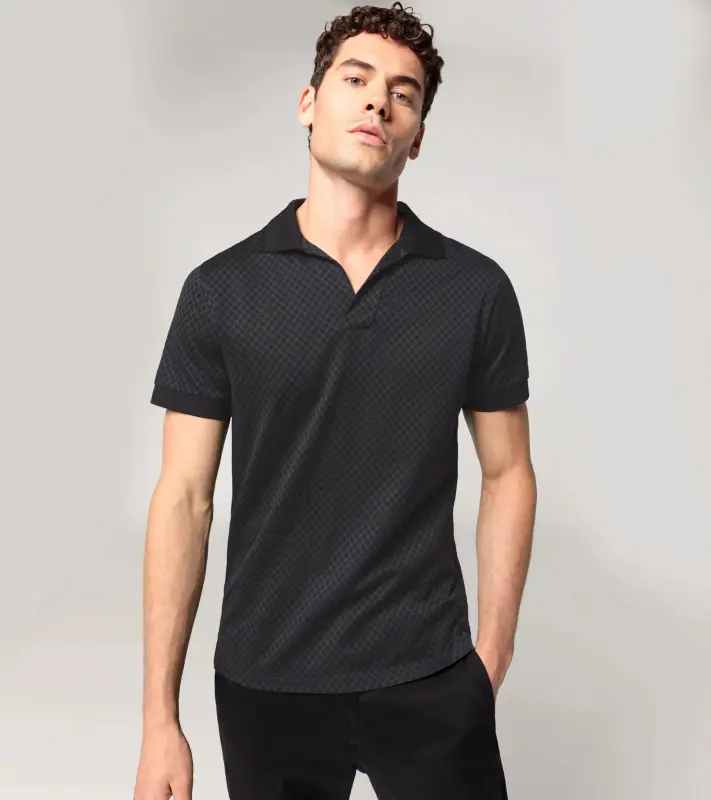 PORSCHE DESIGN Seasonal Polo T-shirt Tričko s límečkem žakárové bavlněné černá se vzorem