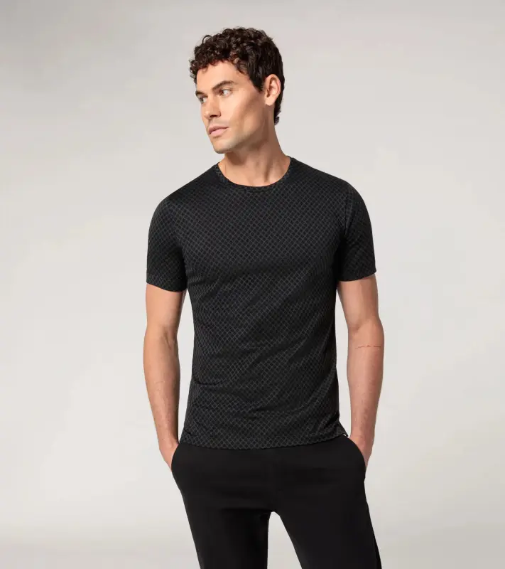PORSCHE DESIGN Seasonal T-shirt Tričko s kulatým výstřihem žakárové bavlněné černá se vzorem