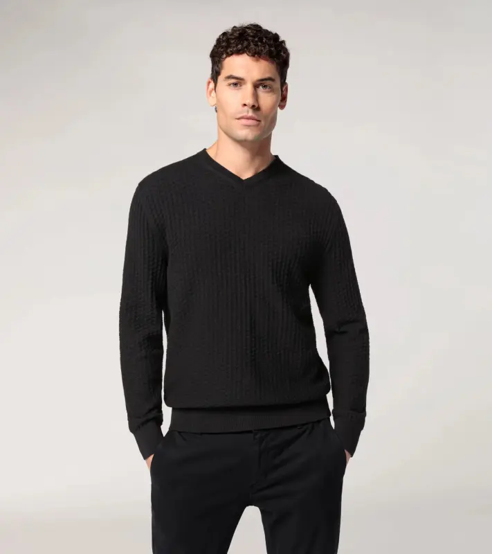 PORSCHE DESIGN Jacquard Sweater Svetr společenský žakárový se vzorem černá