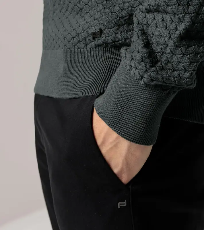 PORSCHE DESIGN Jacquard Sweater Svetr společenský žakárový se vzorem antracitová šedá