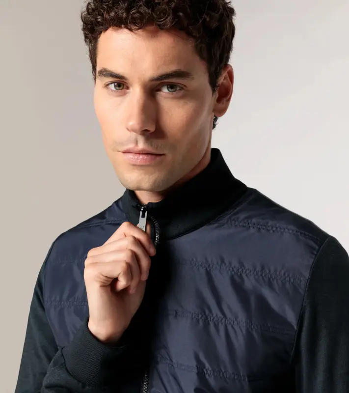 PORSCHE DESIGN Hybrid Cardigan Svetr kardigan na zip ze dvou materiálů tmavě modrá