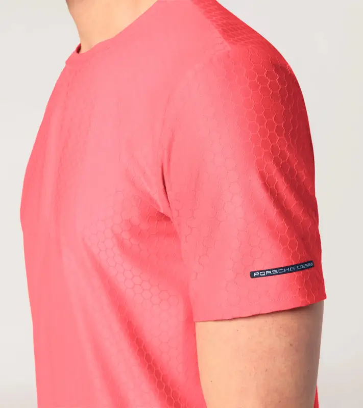 PORSCHE DESIGN Hexagon T-shirt Tričko volnočasové sportovní s kulatým výstřihem logem a šestihranným vzorem oranžově korálová