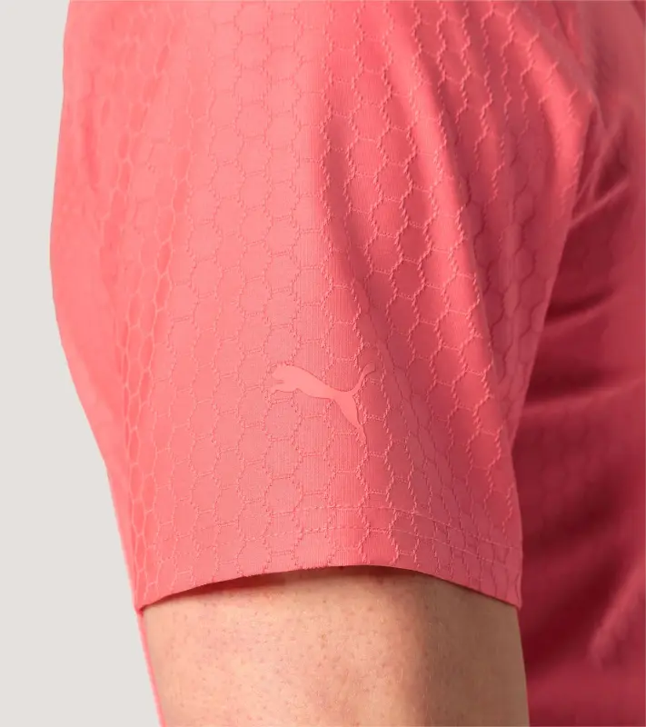 PORSCHE DESIGN Hexagon Polo Shirt Polokošile tričko s límečkem a knoflíčky se šestihranným vzorem oranžově korálová