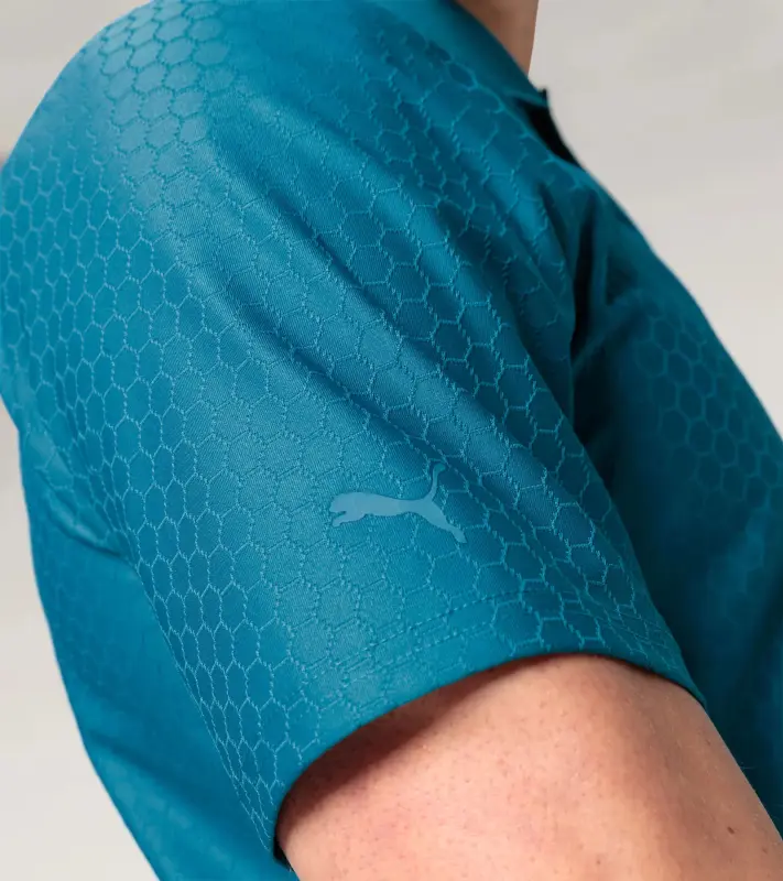 PORSCHE DESIGN Hexagon Polo Shirt Polokošile tričko s límečkem a knoflíčky se šestihranným vzorem modrá