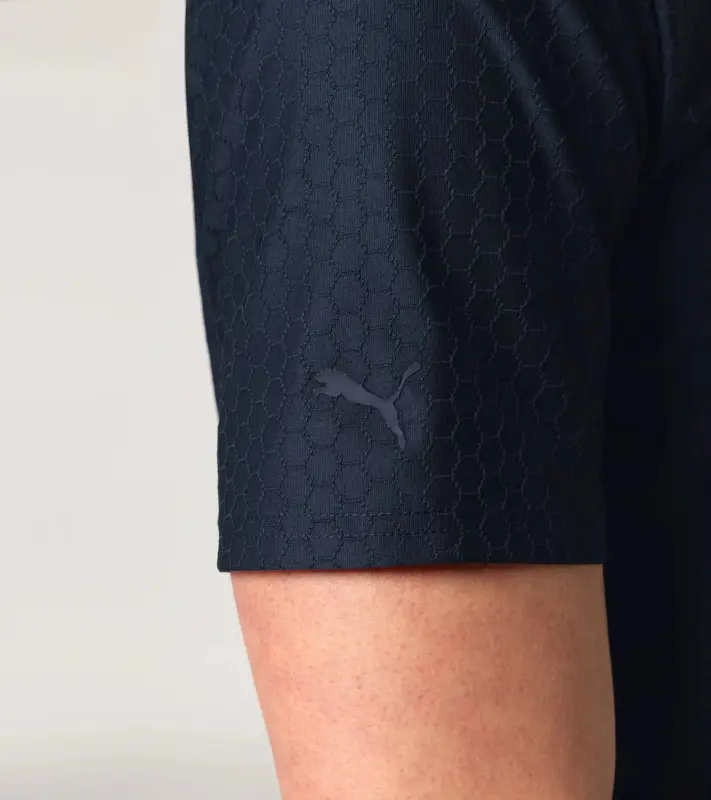 PORSCHE DESIGN Hexagon Polo Shirt Polokošile tričko s límečkem a knoflíčky se šestihranným vzorem tmavě modrá