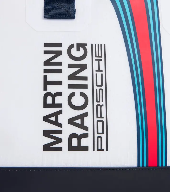 PORSCHE Cool bag MARTINI RACING® Taška chladící přes rameno v ikonické bílé s červenomodrými doplňky