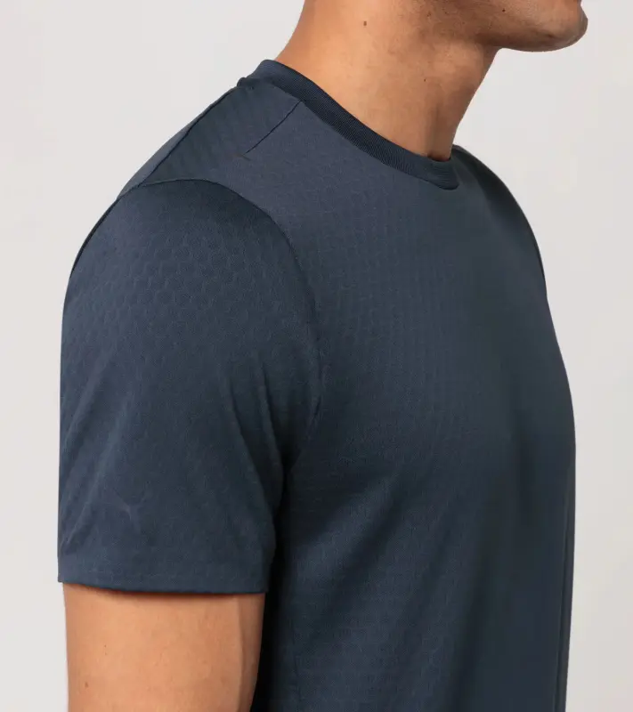 PORSCHE DESIGN Hexagon graphene T-shirt Tričko volnočasové sportovní s kulatým výstřihem logem a šestihranným vzorem tmavě modrá