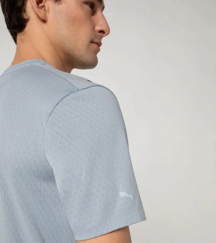 PORSCHE DESIGN Hexagon graphene T-shirt Tričko volnočasové sportovní s kulatým výstřihem logem a šestihranným vzorem světle šedá