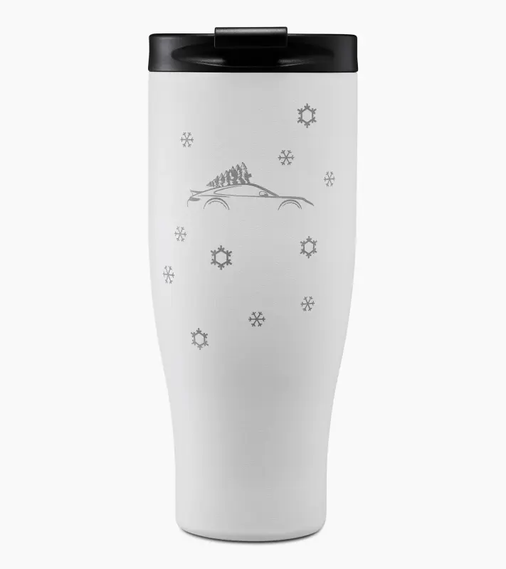 PORSCHE XL Thermal Travel Cup Winter Edition Termoska v zimním dekoru sněhových vloček s logem a znakem bílá 900ml