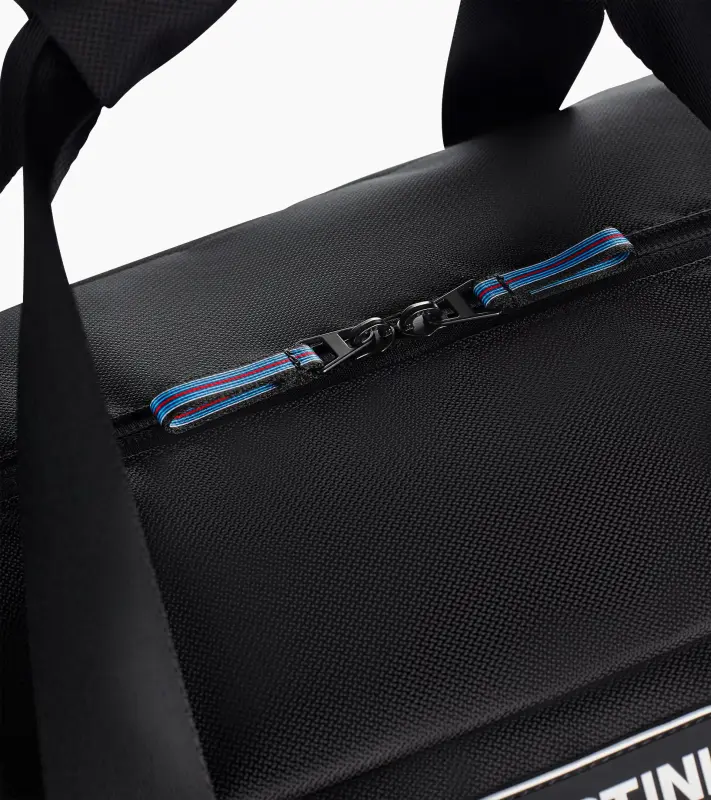 PORSCHE Travel bag MARTINI RACING® Taška cestovní sportovní s popruhem černá s ikonickými červenomodrými pruhy
