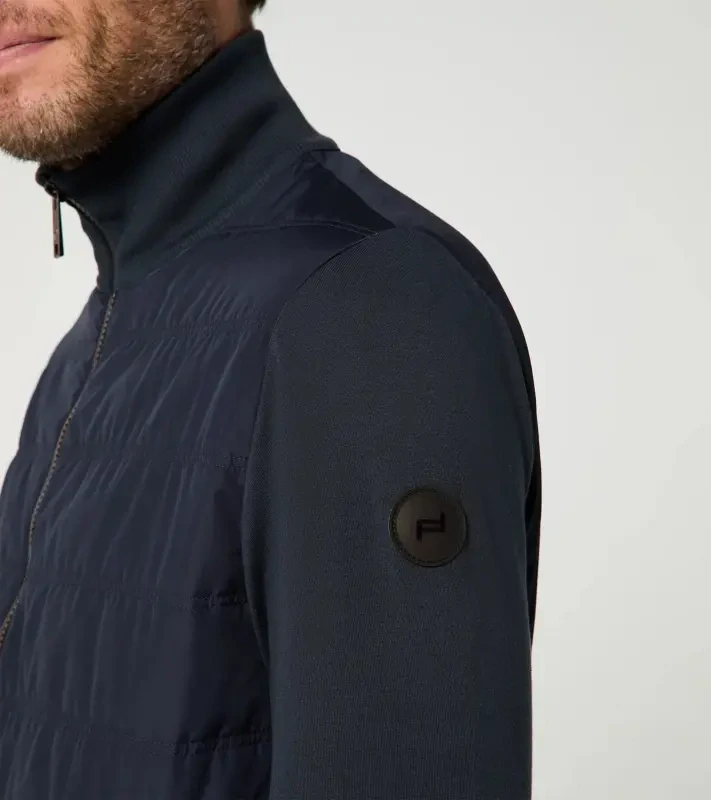 PORSCHE DESIGN Hybrid Cardigan Svetr kardigan s kapsami na zip ze dvou materiálů tmavě modrá