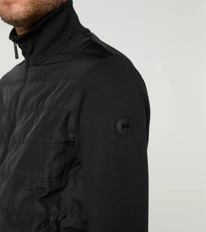 PORSCHE DESIGN Hybrid Cardigan Svetr kardigan s kapsami na zip ze dvou materiálů černá