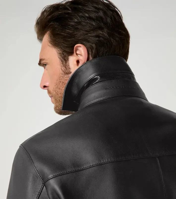 PORSCHE DESIGN Leather Driver’s Jacket Bunda kožená na zip voděodolná s odnímatelným límcem a detaily s logem