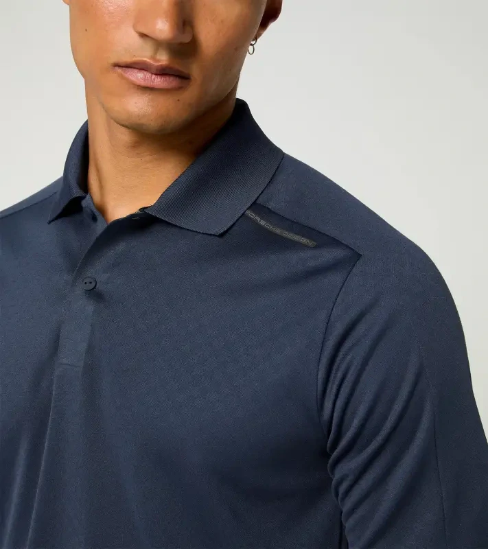 PORSCHE DESIGN Sport-Tex Jacquard Polo Shirt Polokošile tričko žakárové s límečkem a knoflíčky tmavě modrá