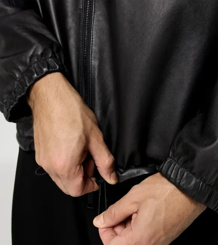 PORSCHE DESIGN Leather Jacket Orlando Bloom Special Edition Bunda kožená oboustranná s kapucí na zip voděodolná matná a lesklá černá