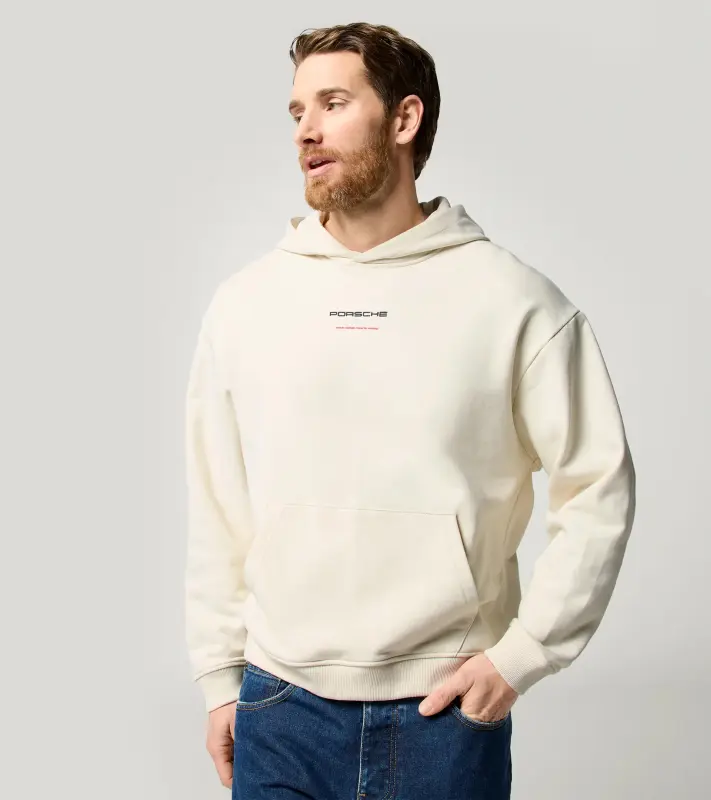 PORSCHE Unisex Retro Hoodie Fan Community Mikina klokanka s kapucí sportovní volnočasová s náplety ve stylu devadesátek s potiskem alpská bílá