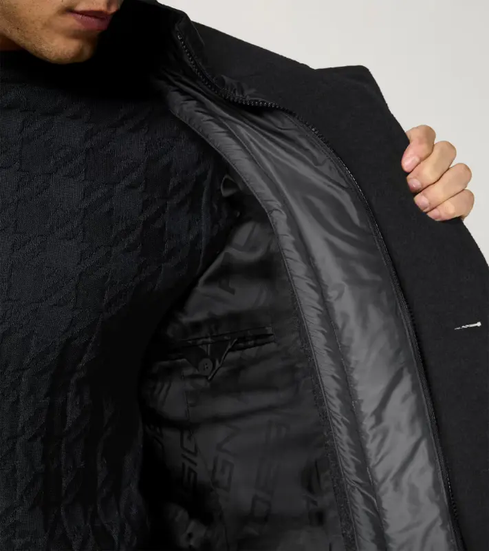 PORSCHE DESIGN Hybrid Peacoat Kabát dvouřadý krátký s žakárovou podšívkou černá