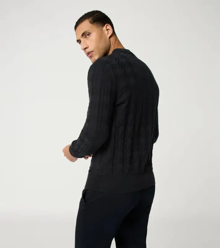 PORSCHE DESIGN Sweater Svetr s výstřihem ke krku z merina a žakárovým vzorem černá