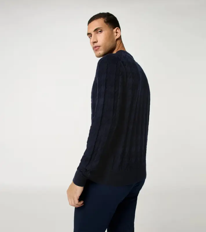 PORSCHE DESIGN Sweater Svetr s výstřihem ke krku z merina a žakárovým vzorem tmavě modrá