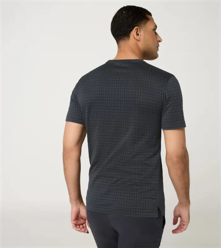 PORSCHE DESIGN Seasonal T-shirt Tričko žakárové bavlněné s kulatým výstřihem se vzorem pepita šedočerná