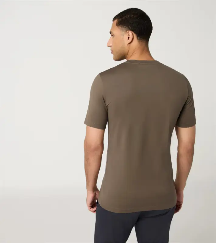 PORSCHE DESIGN Crew Neck T-Shirt Tričko bavlněné elastické s kulatým výstřihem v hnědé camelka