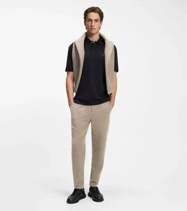 PORSCHE DESIGN Tracksuit Bottoms with Pascha Pattern Porsche x BOSS Kalhoty volnočasové sportovní se žakárovým vzorem šachovnice v béžové