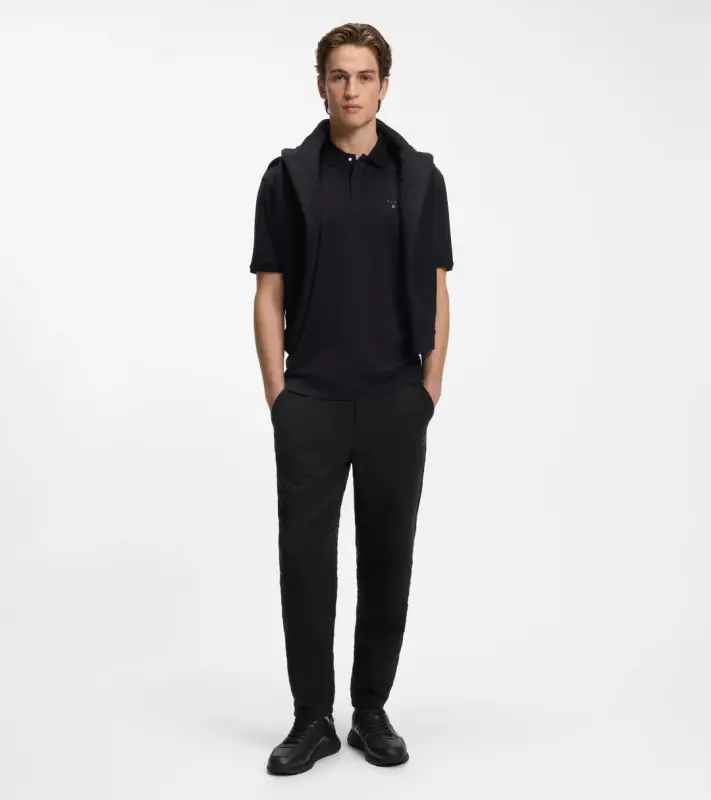 PORSCHE DESIGN Tracksuit Bottoms with Pascha Pattern Porsche x BOSS  Kalhoty volnočasové sportovní se žakárovým vzorem šachovnice v černé
