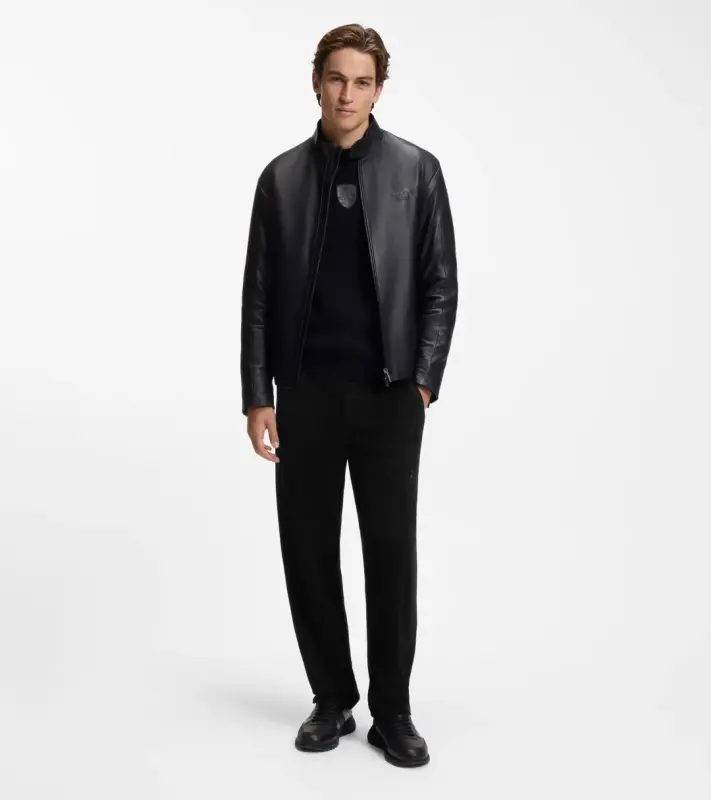PORSCHE DESIGN Tracksuit Bottoms with contrast details Porsche x BOSS Kalhoty volnočasové sportovní s reliéfním logem a výraznými detaily v černé