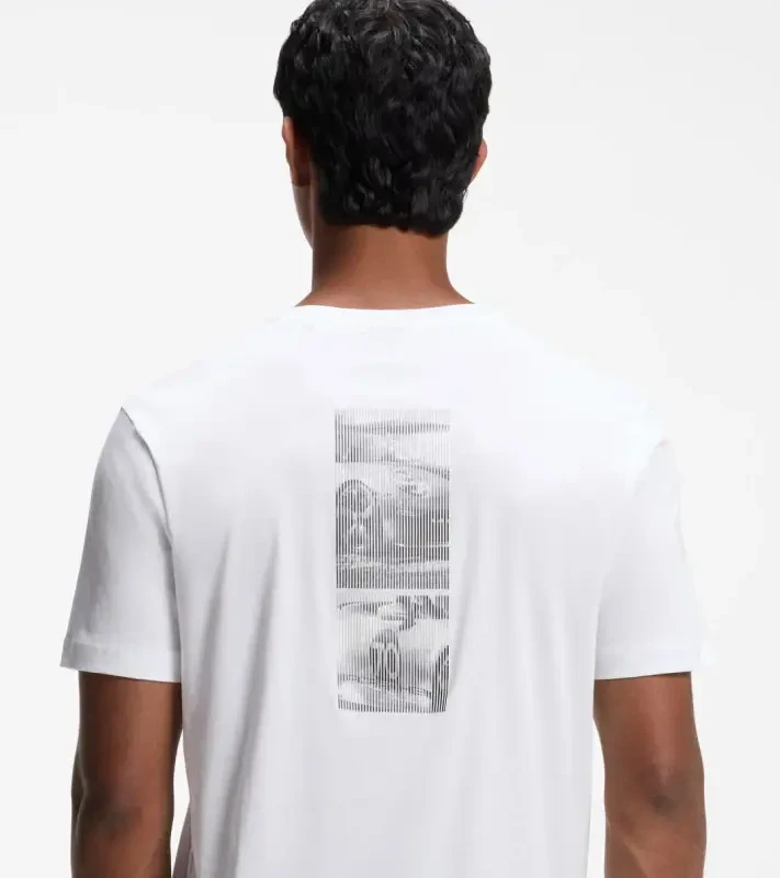 PORSCHE DESIGN Mercerised-cotton T-shirt with gloss logo Porsche x BOSS Tričko z mercerované bavlny s potiskem na zádech a reliéfním logem bílá