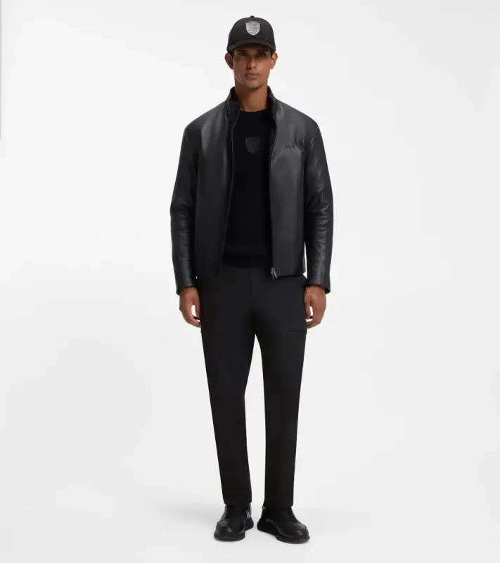 PORSCHE DESIGN Regular-fit Trousers in stretch fabric Porsche x BOSS Kalhoty neformální i volnočasové s reliéfním logem mírně strečové černé