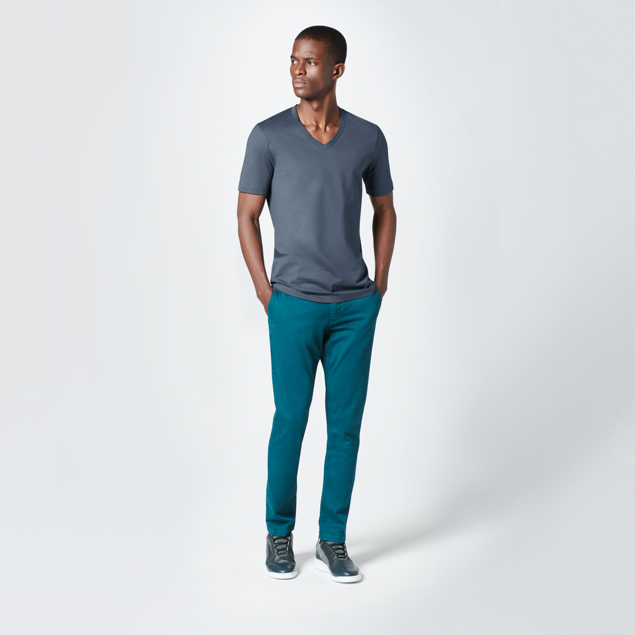 Porsche Design V-Neck Tee Tričko bavlněné s výstřihem do V šedé