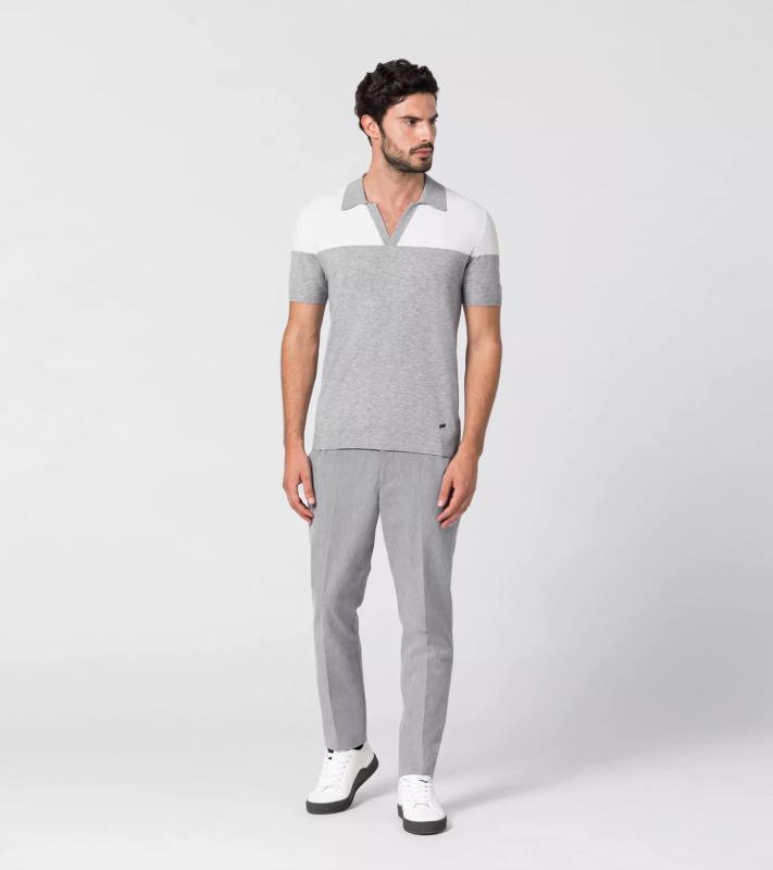 Porsche Design Bi-Colour Structured Knitted Polo Strukturované tričko s límečkem bílo šedá
